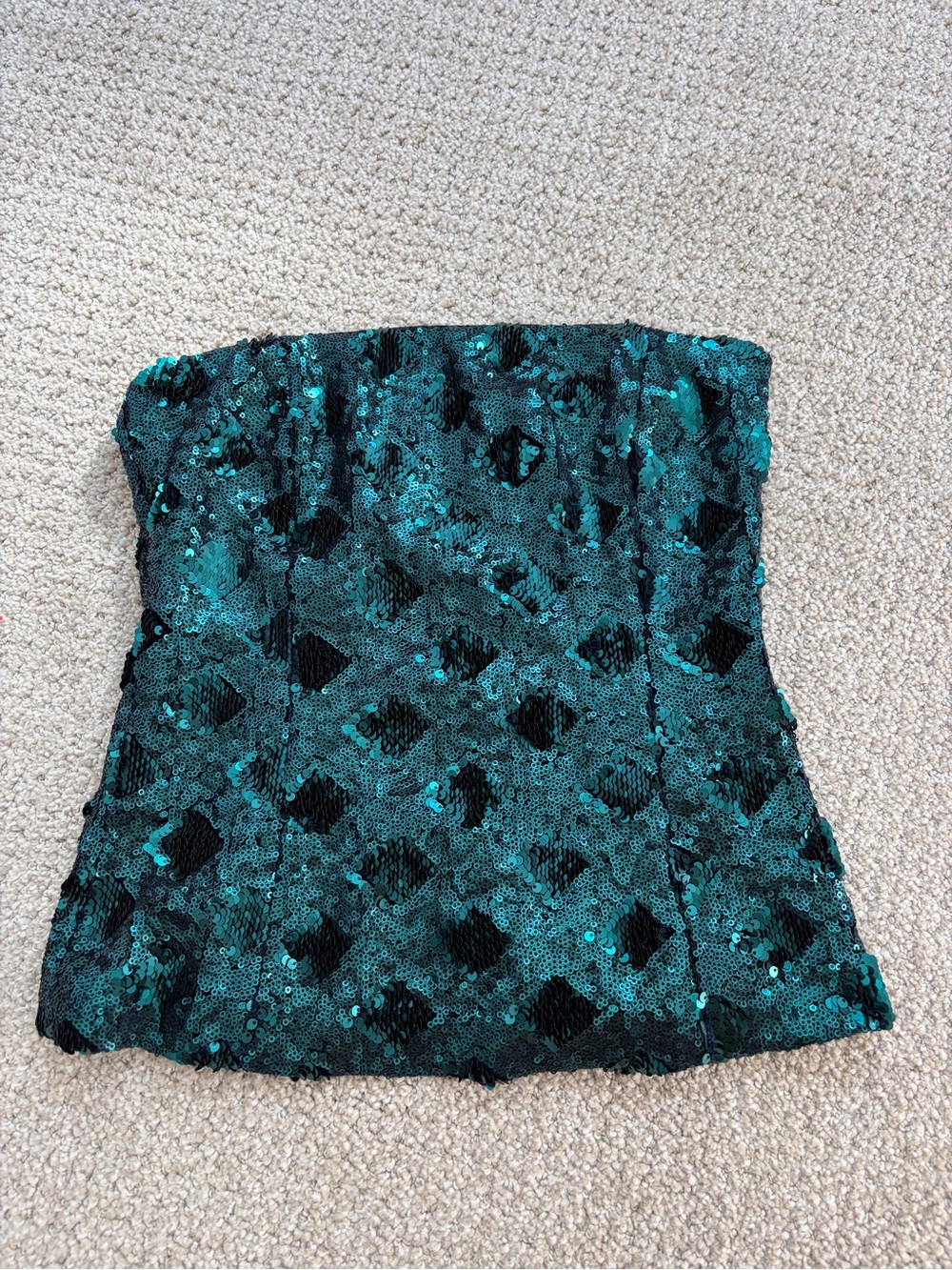 Zara Teal Sequin Strapless Bustier Top